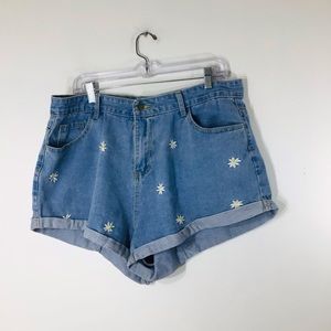 SHEIN Blue Jean Shorts with Daisy Embroidery